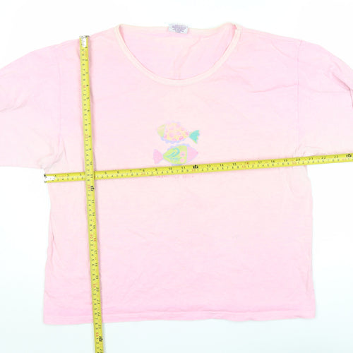 ICanToo Womens Pink Long Sleeve Cotton Beach Graphic T-Shirt L