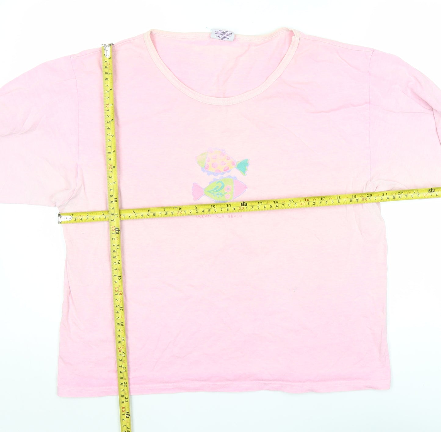 ICanToo Womens Pink Long Sleeve Cotton Beach Graphic T-Shirt L