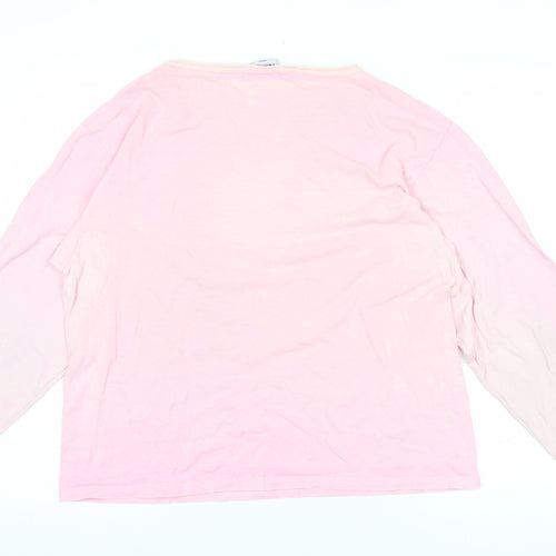 ICanToo Womens Pink Long Sleeve Cotton Beach Graphic T-Shirt L