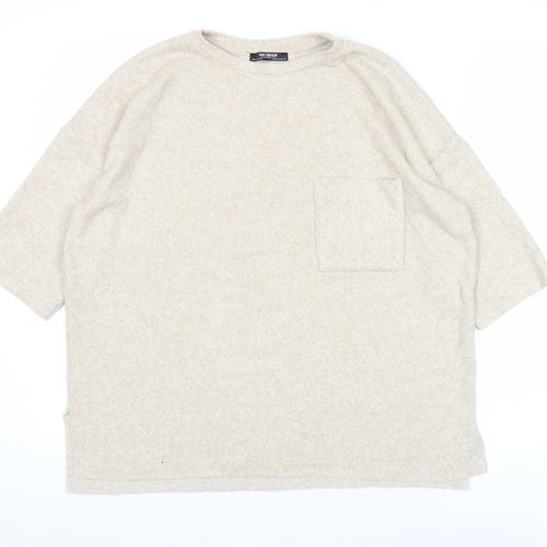 Zara Trafaluc Women Beige Pullover Jumper Size 8 Crew Neck 3/4 Sleeve