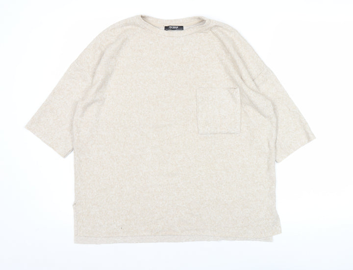 Zara Trafaluc Women Beige Pullover Jumper Size 8 Crew Neck 3/4 Sleeve