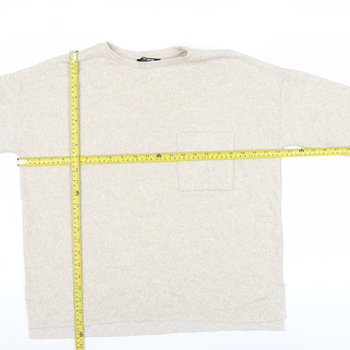 Zara Trafaluc Women Beige Pullover Jumper Size 8 Crew Neck 3/4 Sleeve
