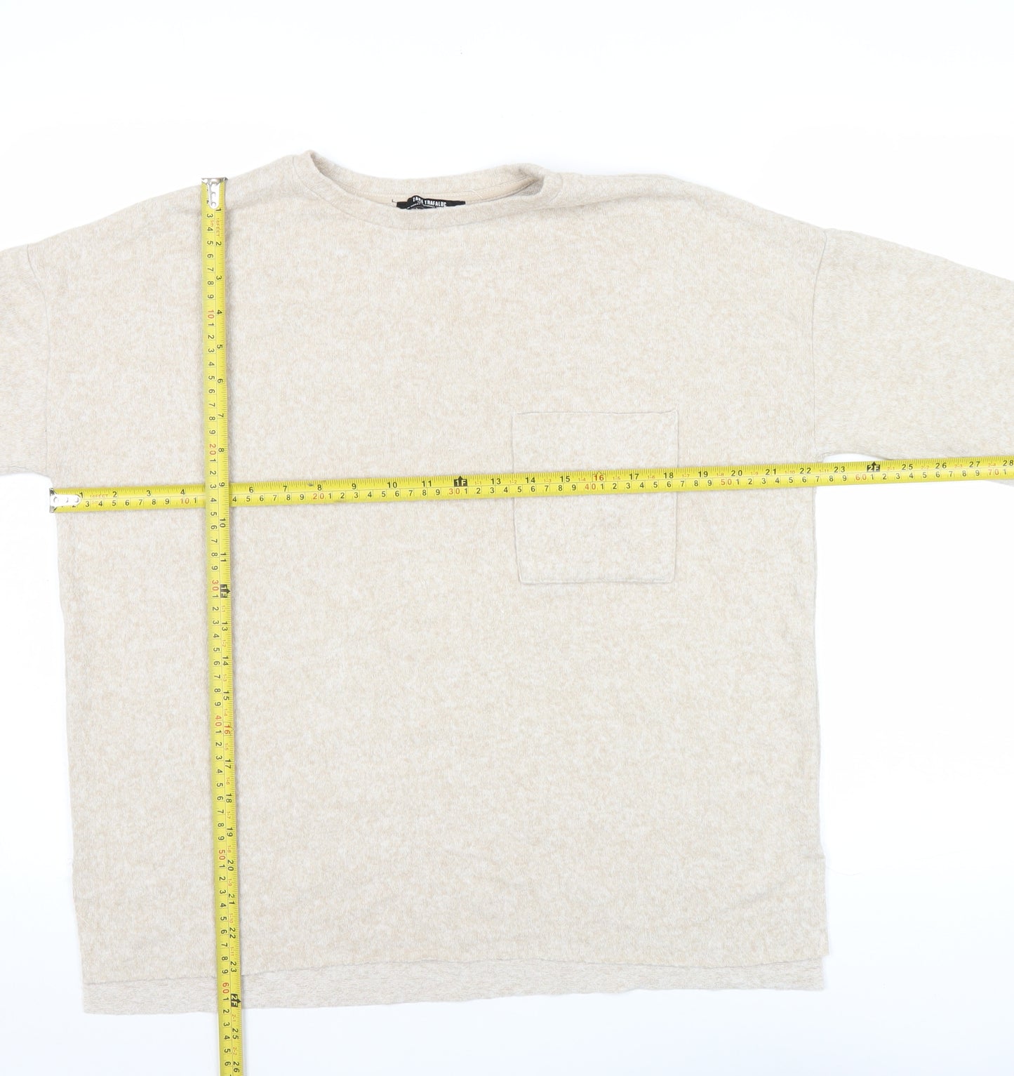 Zara Trafaluc Women Beige Pullover Jumper Size 8 Crew Neck 3/4 Sleeve