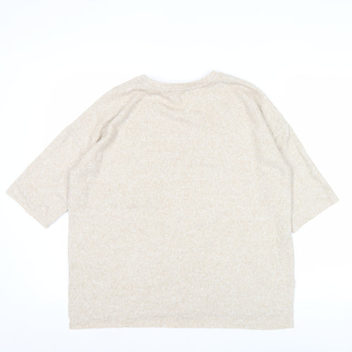 Zara Trafaluc Women Beige Pullover Jumper Size 8 Crew Neck 3/4 Sleeve