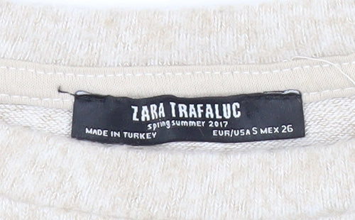 Zara Trafaluc Women Beige Pullover Jumper Size 8 Crew Neck 3/4 Sleeve