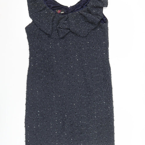 Yumi Women’s Blue Knee Length Sequin Shift Dress M Party Cocktail