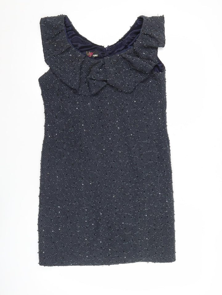 Yumi Women’s Blue Knee Length Sequin Shift Dress M Party Cocktail