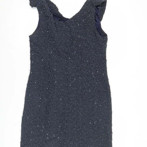 Yumi Women’s Blue Knee Length Sequin Shift Dress M Party Cocktail