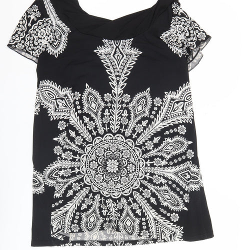 Culture Womens Black Paisley Tunic Blouse Size 10 Short Sleeve
