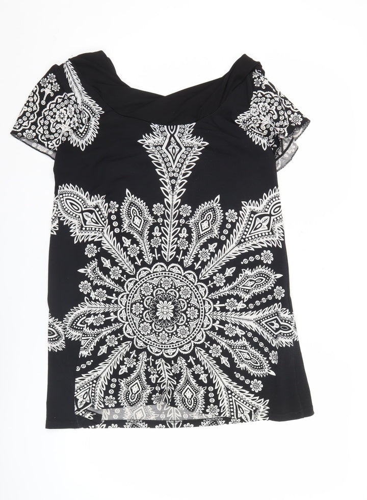 Culture Womens Black Paisley Tunic Blouse Size 10 Short Sleeve