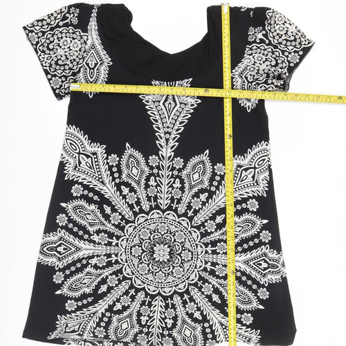 Culture Womens Black Paisley Tunic Blouse Size 10 Short Sleeve