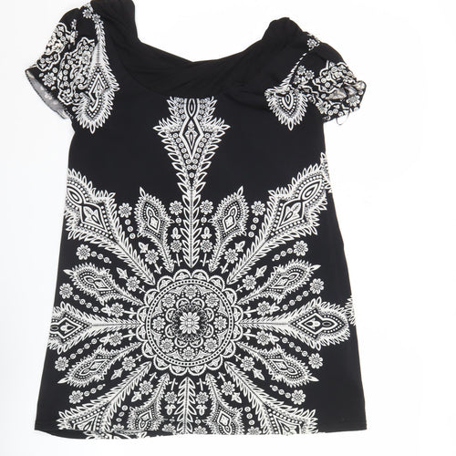 Culture Womens Black Paisley Tunic Blouse Size 10 Short Sleeve
