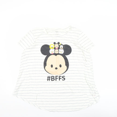 Disney Women’s White Striped Cartoon T-Shirt M Casual Top