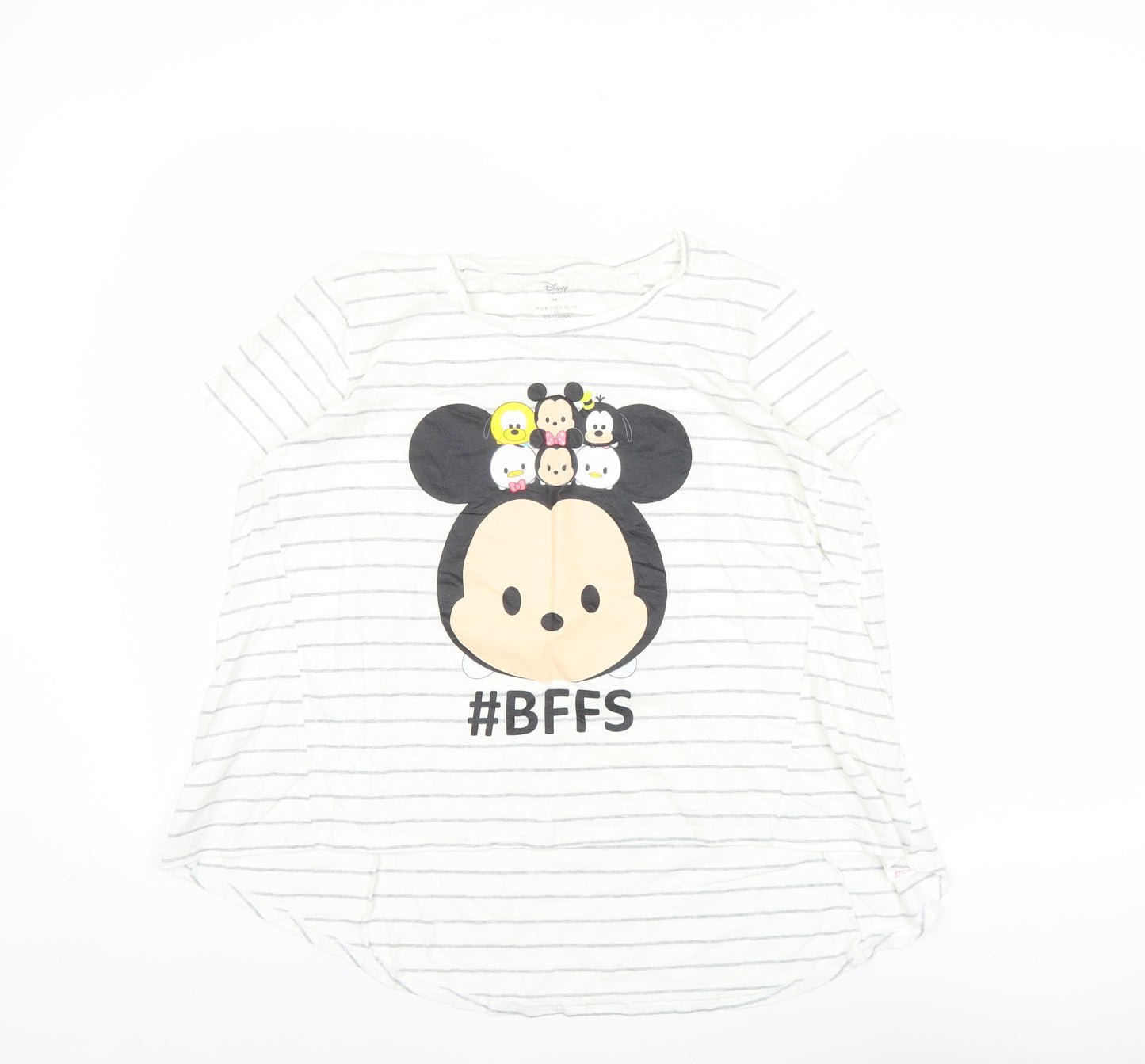 Disney Women’s White Striped Cartoon T-Shirt M Casual Top