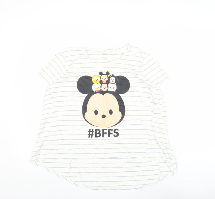 Disney Women’s White Striped Cartoon T-Shirt M Casual Top
