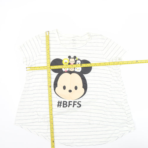 Disney Women’s White Striped Cartoon T-Shirt M Casual Top