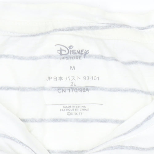 Disney Women’s White Striped Cartoon T-Shirt M Casual Top
