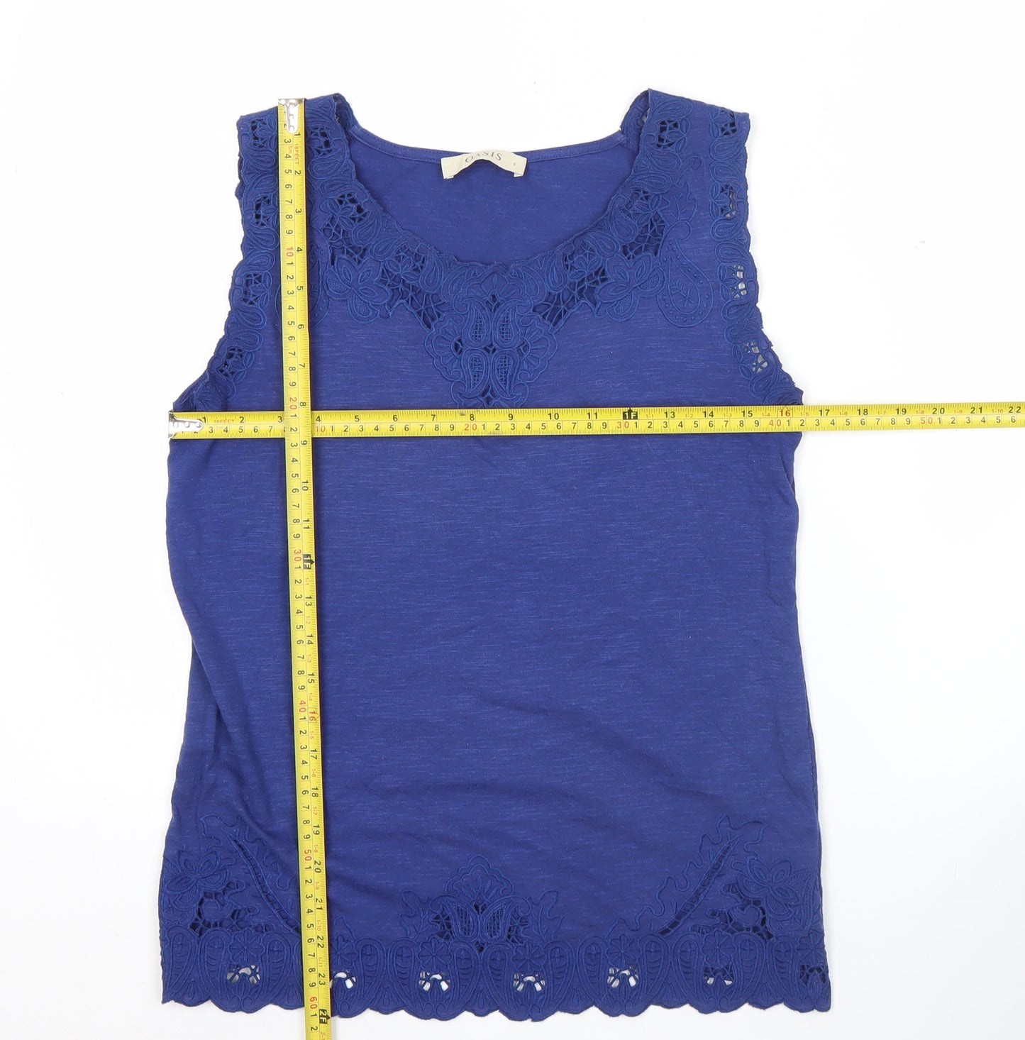 Oasis Women’s Blue Sleeveless Crochet Lace Tank Top Size S