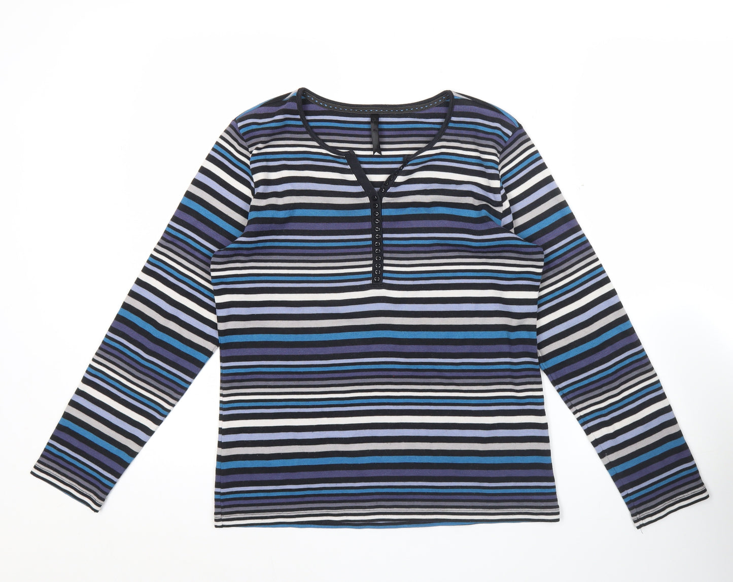 Bm Womens Multicoloured Striped Long Sleeve Henley T-Shirt Size S