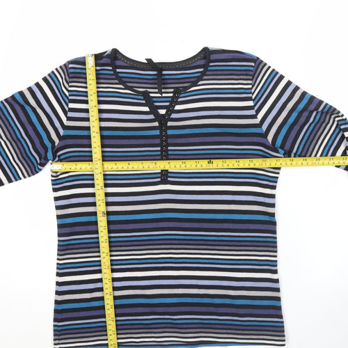 Bm Womens Multicoloured Striped Long Sleeve Henley T-Shirt Size S