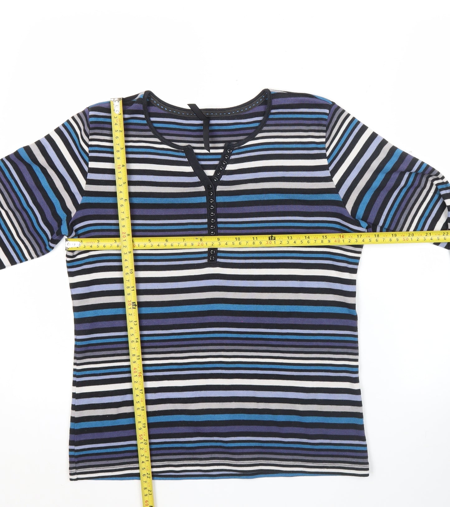 Bm Womens Multicoloured Striped Long Sleeve Henley T-Shirt Size S