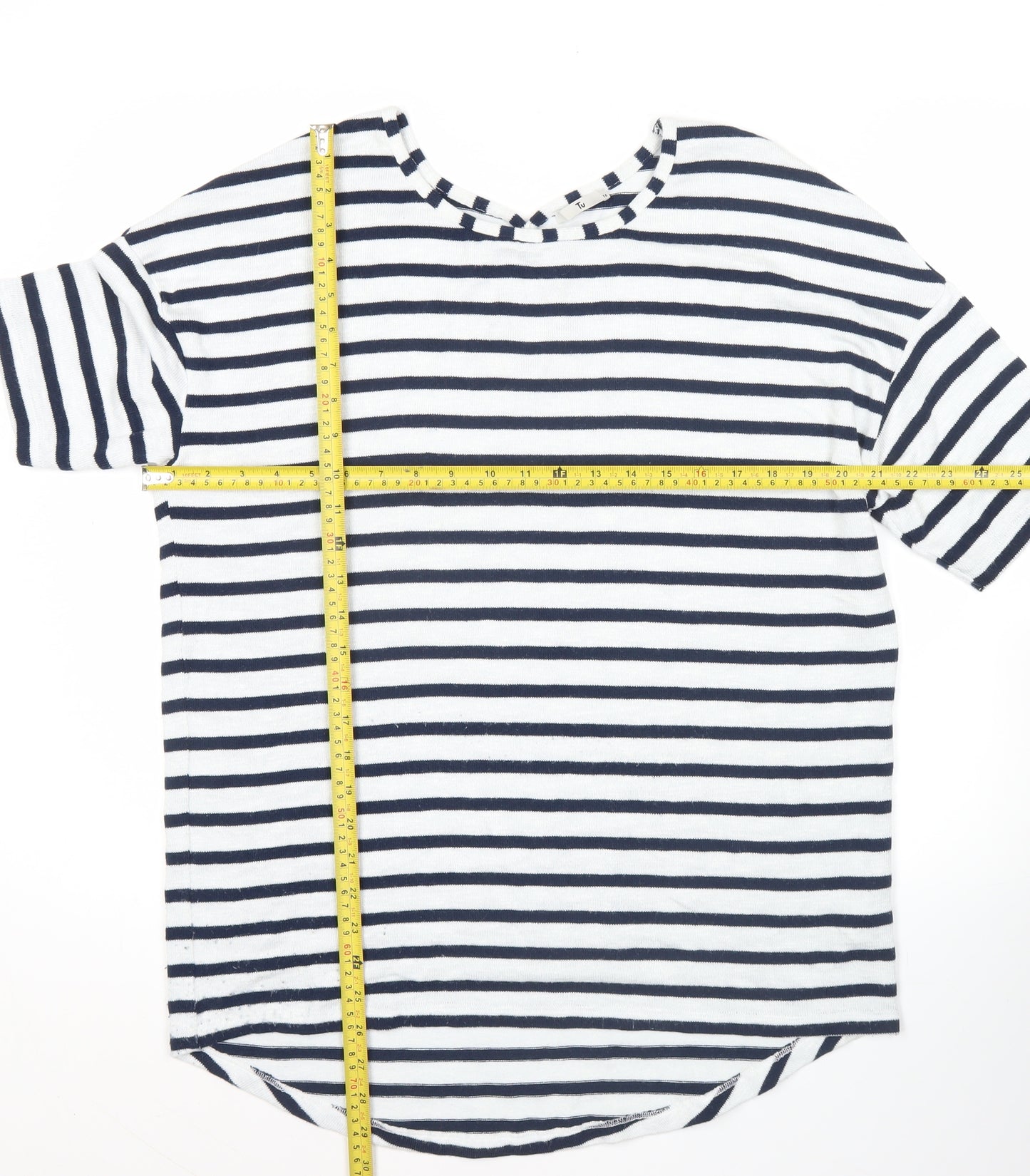 Tu Womens Blue White Striped T-Shirt Size 16 Nautical Casual
