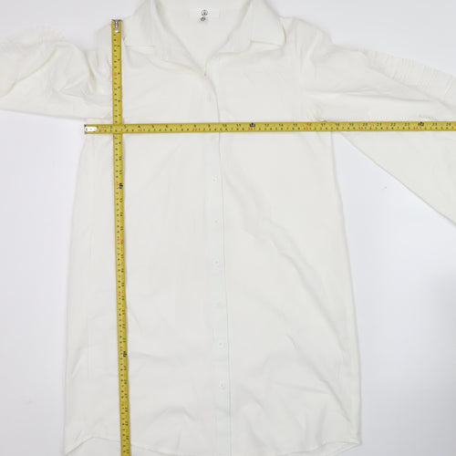 Missguided Women's White Button-Up Tunic Shirt Blouse Size 8 Long Sleeve Ruffle