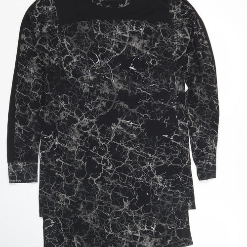 Next Women Black Marble Print Bodycon Dress Size 8 Long Sleeve Knee Length