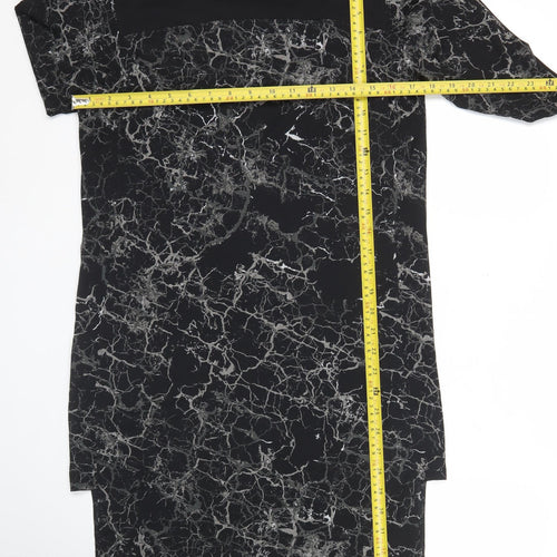 Next Women Black Marble Print Bodycon Dress Size 8 Long Sleeve Knee Length