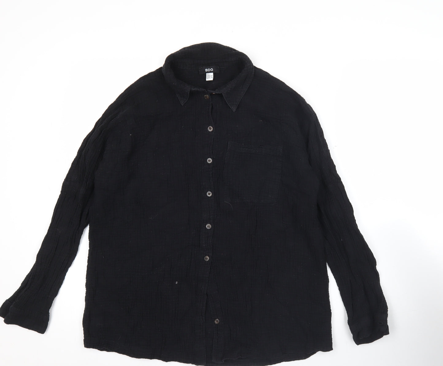 BDG Womens Black Cotton Button-Up Long Sleeve Shirt Size S