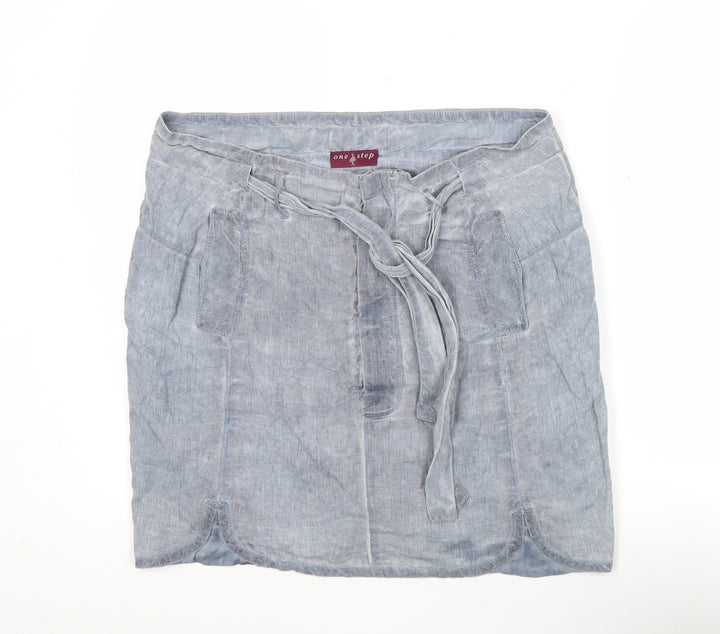 One Step Women’s Blue Linen Short Skirt Size 10 Casual Summer