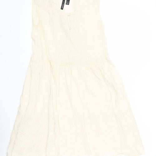 Mango Women’s Ivory Sleeveless A-Line Dress XS Cotton