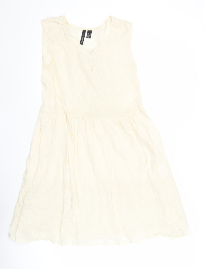 Mango Women’s Ivory Sleeveless A-Line Dress XS Cotton