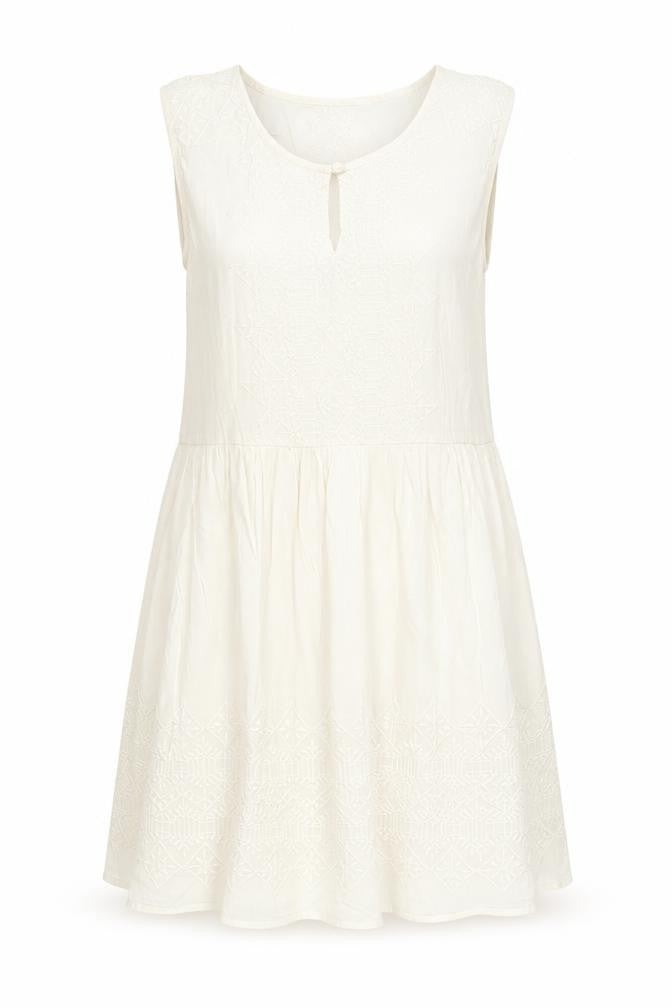 Mango Women’s Ivory Sleeveless A-Line Dress XS Cotton