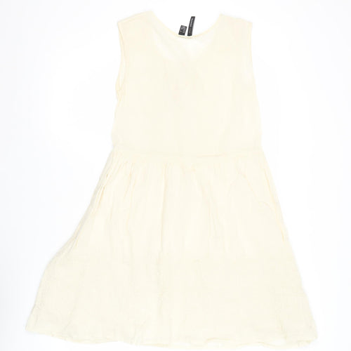 Mango Women’s Ivory Sleeveless A-Line Dress XS Cotton