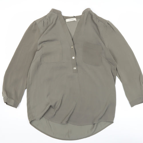 Oasis Womens Green Viscose Blouse Size 10 Tunic 3/4 Sleeve Workwear