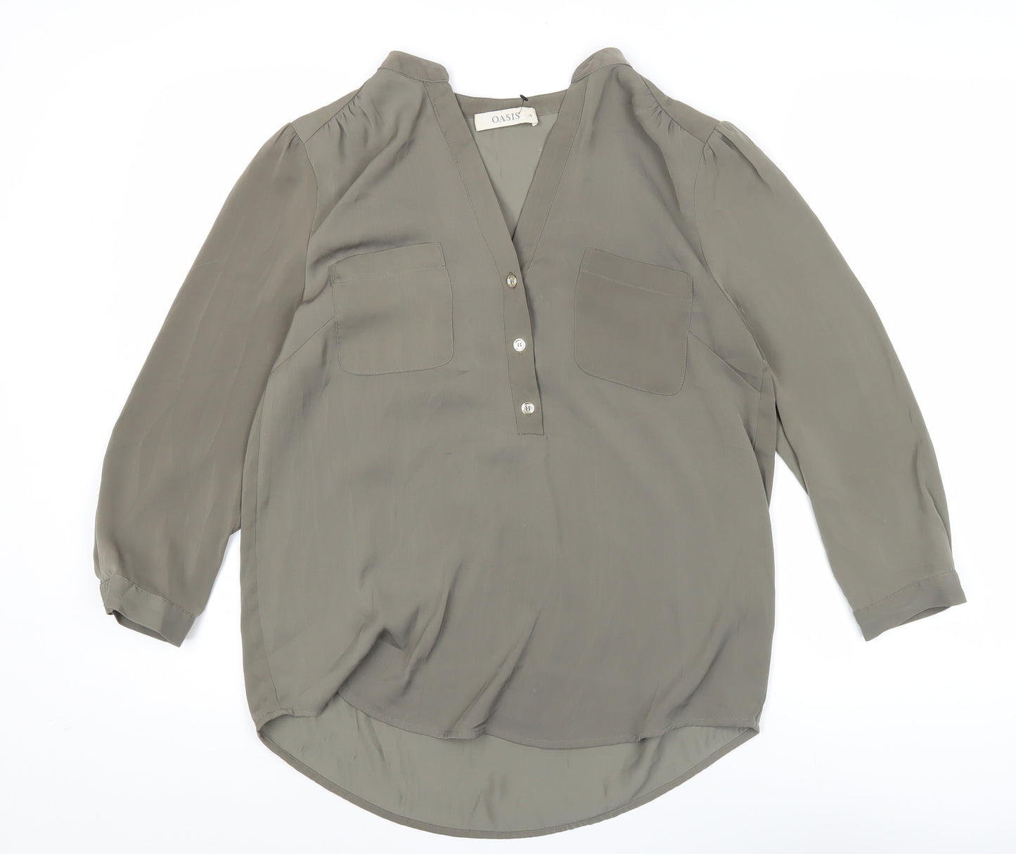 Oasis Womens Green Viscose Blouse Size 10 Tunic 3/4 Sleeve Workwear