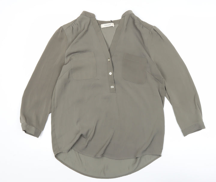 Oasis Womens Green Viscose Blouse Size 10 Tunic 3/4 Sleeve Workwear