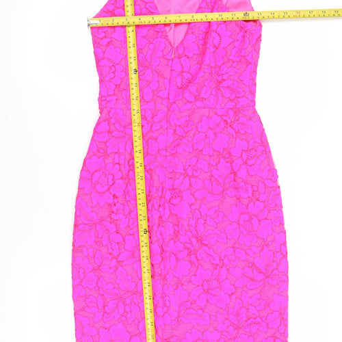 Forever New Women’s Pink Lace Floral Sheath Dress Size 8 Party Wedding