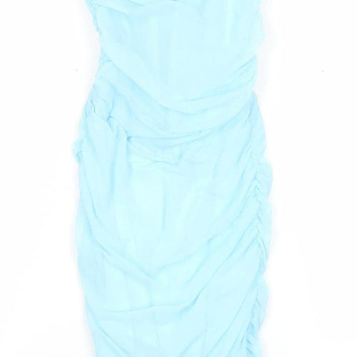 Bershka Women’s Blue XS Strapless Bodycon Ruched Short Dress