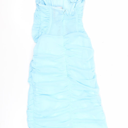 Bershka Women’s Blue XS Strapless Bodycon Ruched Short Dress