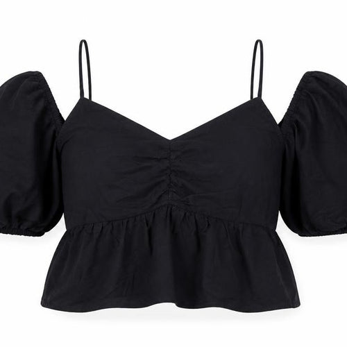 H&M Women Black Size 10 Cropped Puff Sleeve Blouse Top