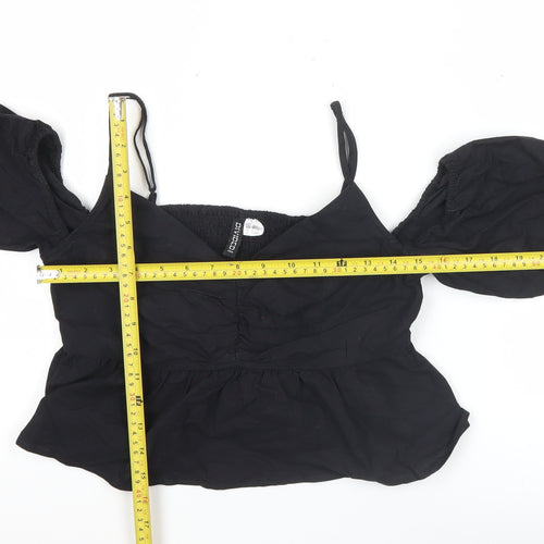 H&M Women Black Size 10 Cropped Puff Sleeve Blouse Top