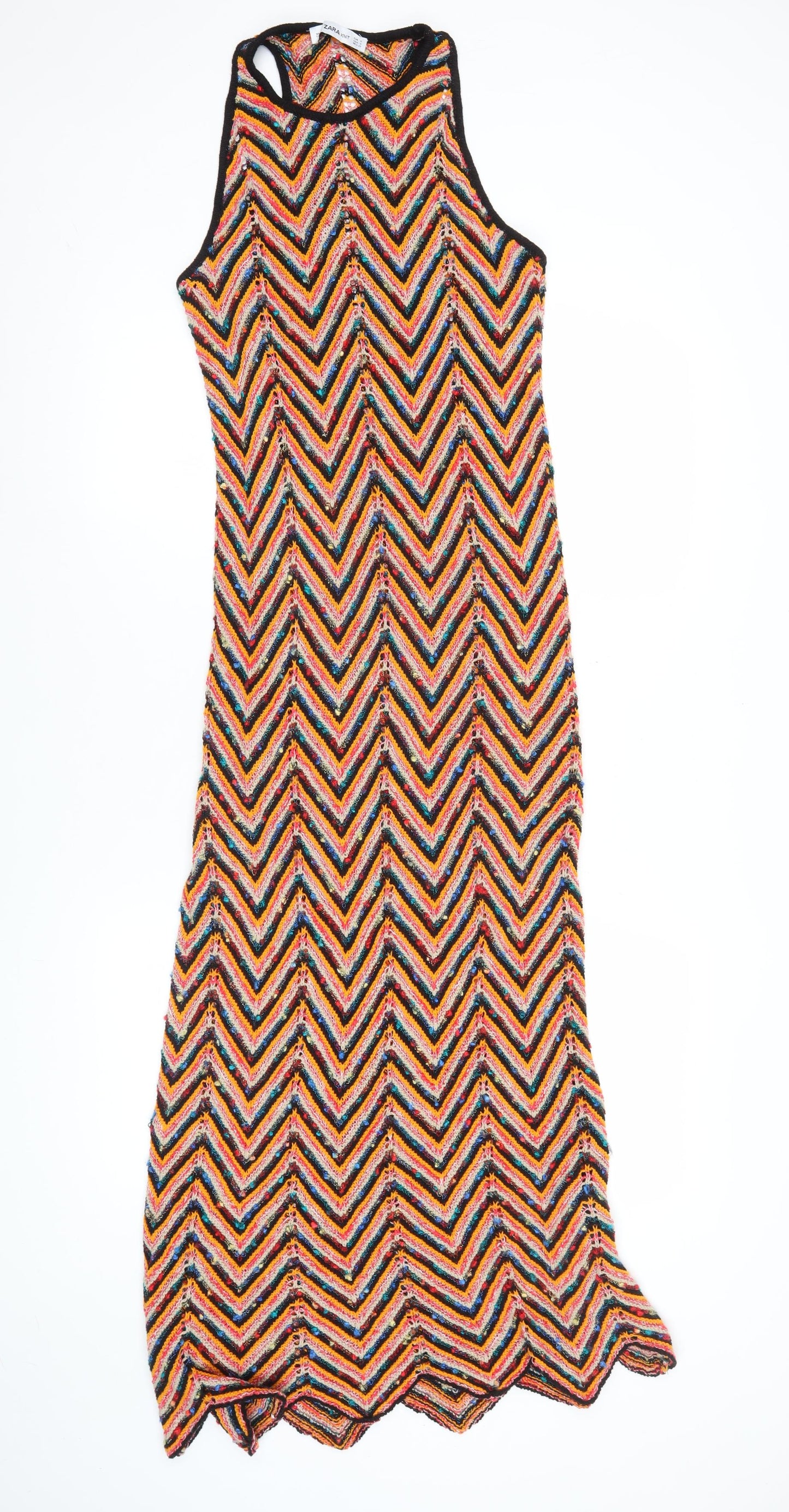 Zara Women’s Multicoloured Knit Maxi Dress S Sleeveless Chevron Summer