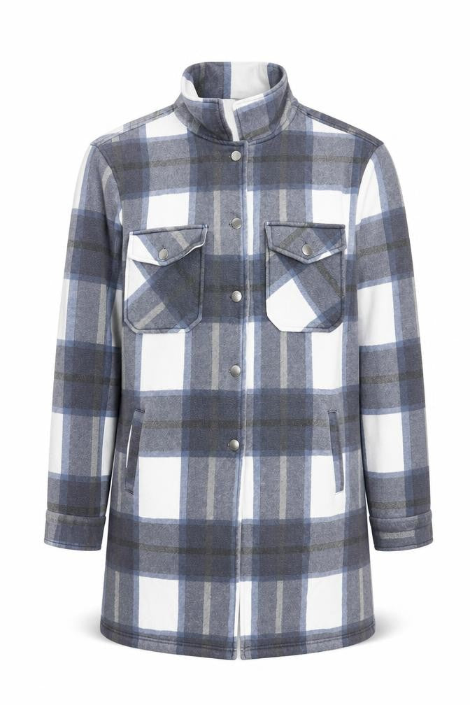 Front view of Vivichi Men’s Blue Grey Check Flannel Jacket, size S, Casual