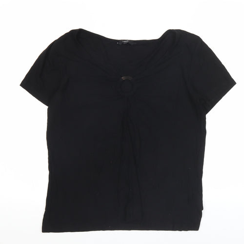 Next Women’s Black Viscose Blend Short Sleeve V-Neck T-Shirt Size 12