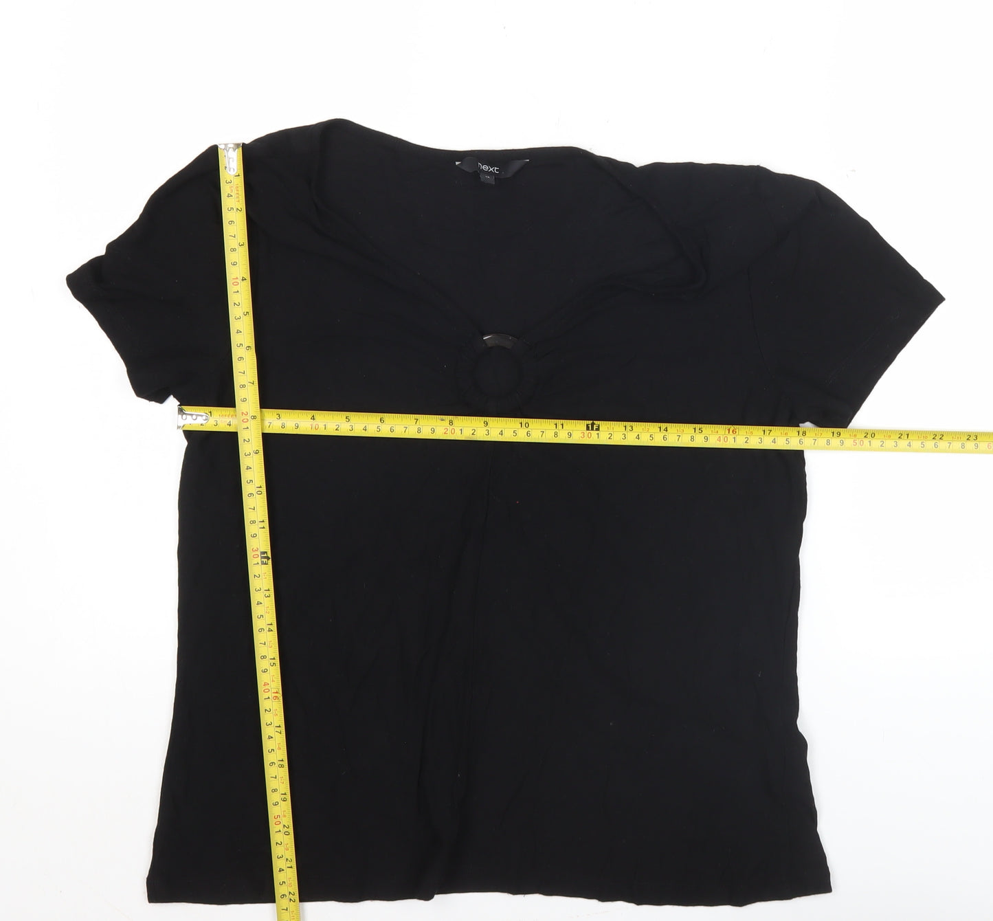 Next Women’s Black Viscose Blend Short Sleeve V-Neck T-Shirt Size 12