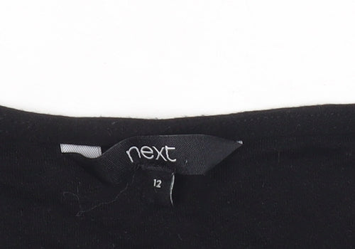 Next Women’s Black Viscose Blend Short Sleeve V-Neck T-Shirt Size 12