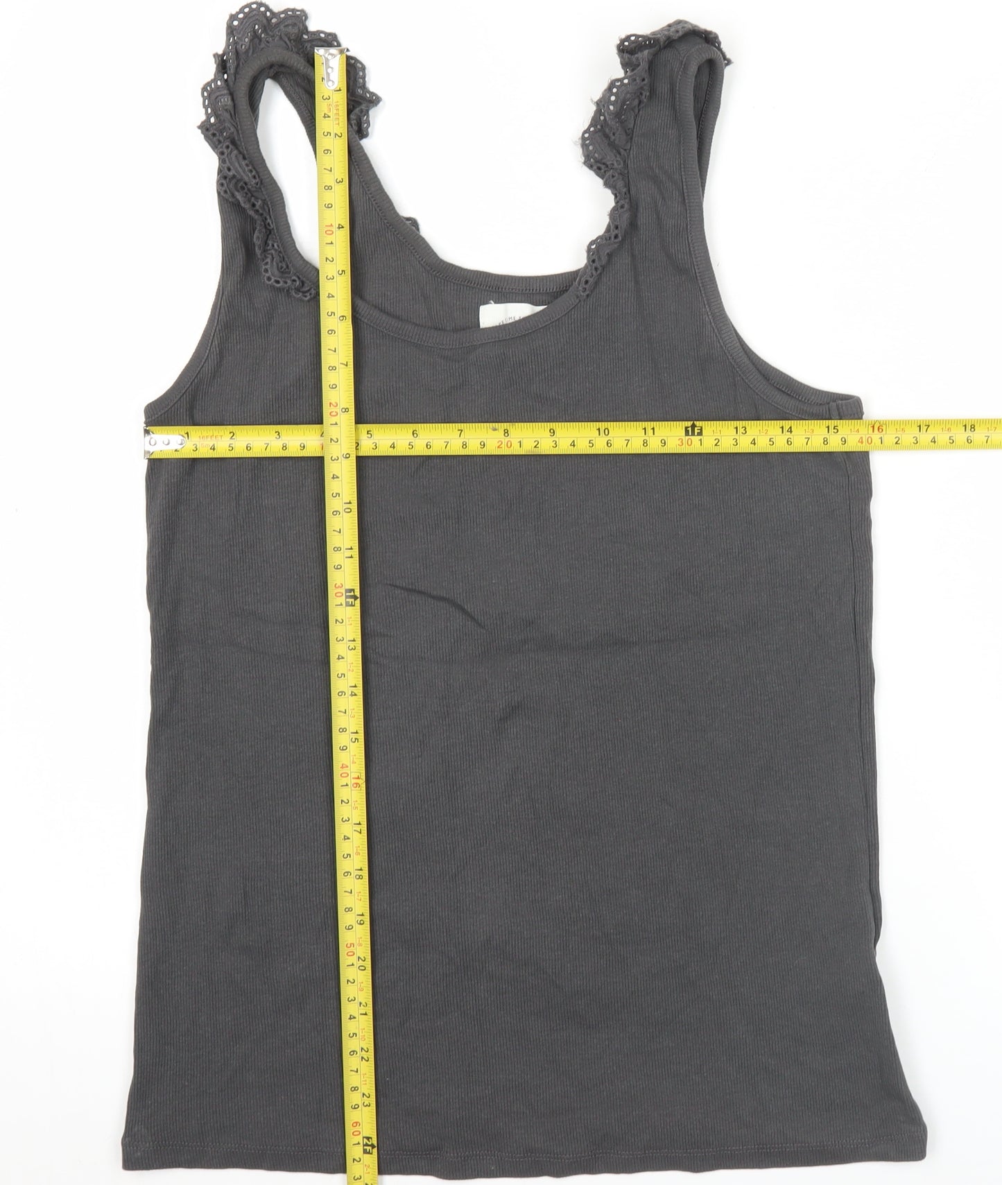 Next Women's Grey Tank Top Size 14 Crochet Strap Casual Cotton