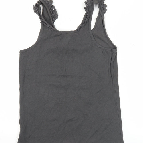 Next Women's Grey Tank Top Size 14 Crochet Strap Casual Cotton